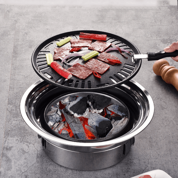 7Pcs/Set Stainless Steel Korean Charcoal Barbecue Grill Home/Outdoor Camping Portable Smokeless Barbecue Stove - MRSLM