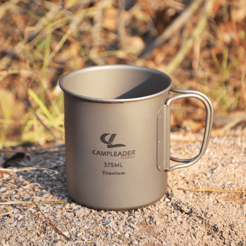 Campleader 375Ml Folding Cup Titanium Portable Drinking Water Mug Outdoor Camping Picnic BBQ Tableware - MRSLM