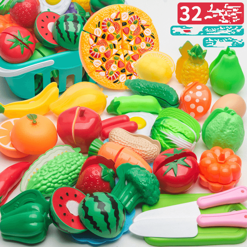 Children'S Cut Fruit and Vegetable Cake Pizza Cut Happy House Boys and Girls Kitchen Table Toy Set - MRSLM