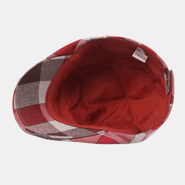 Men Contrasting Colors Plaid Pattern Adjustable Beret Cap Retro Winter Warmth Forward Hat Flat Cap Cabbie Hat - MRSLM