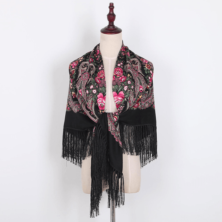 Ethnic Twill Cotton Fringed Square Scarf Retro Shawl Print Scarf - MRSLM