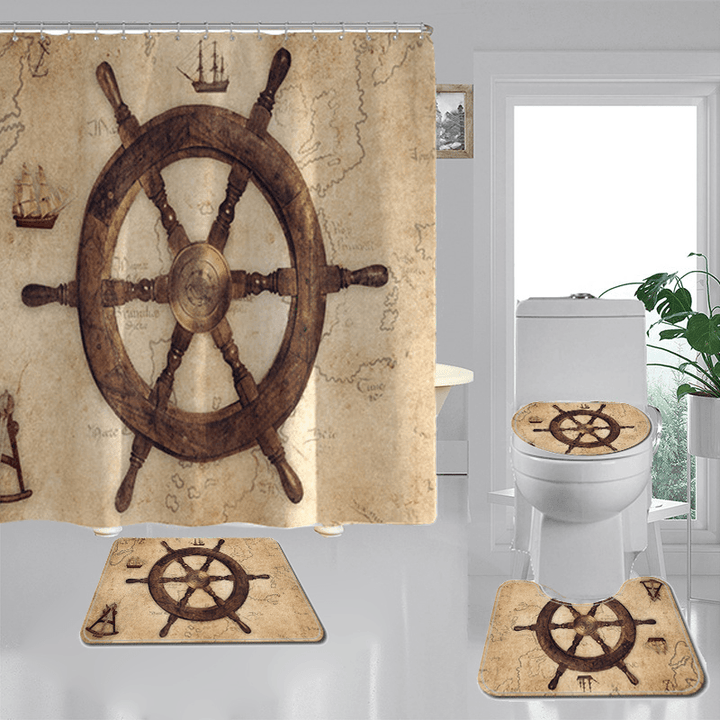 Voyage Navigation Guide Pattern Shower Curtain Set Swing Bath Curtains Bathroom Curtains Bathtub Mat for Bathroom Decoration - MRSLM