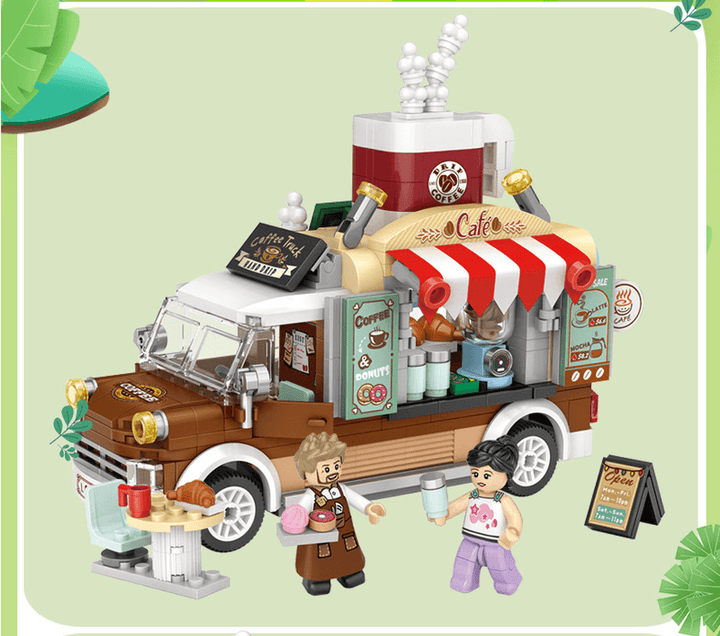 Lizhi Mini Food Truck Small Particles Assembled Building Blocks Pizza Truck 1739 Model Toy - MRSLM