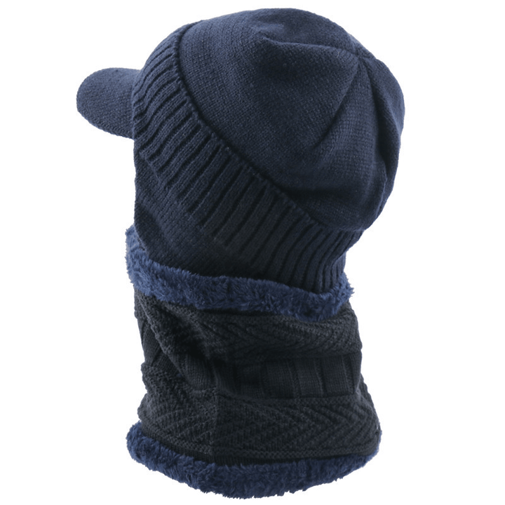 Men'S Velvet Hat with Eaves Autumn and Winter Pullover Cap Bib Set Ear Protection Warm Woolen Cap - MRSLM