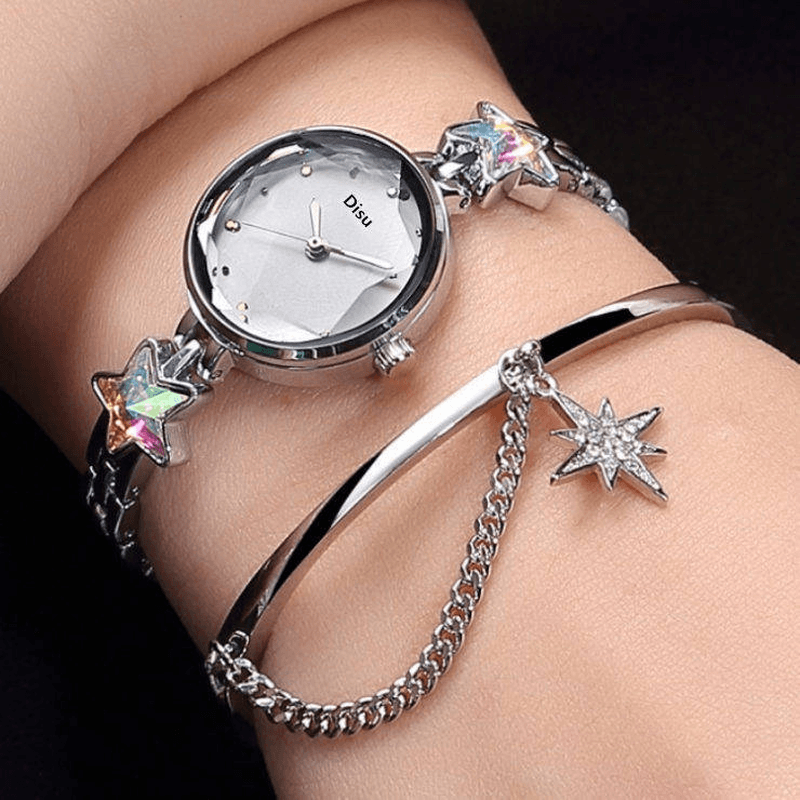 Fashion Luxury Elegant Crystal Lucky Star Pattern Ladies Bracelet Wristwatches Quartz Watch - MRSLM