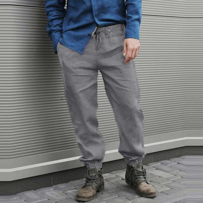 Mens Cotton Breathable Elastic Waist Casual Pants - MRSLM