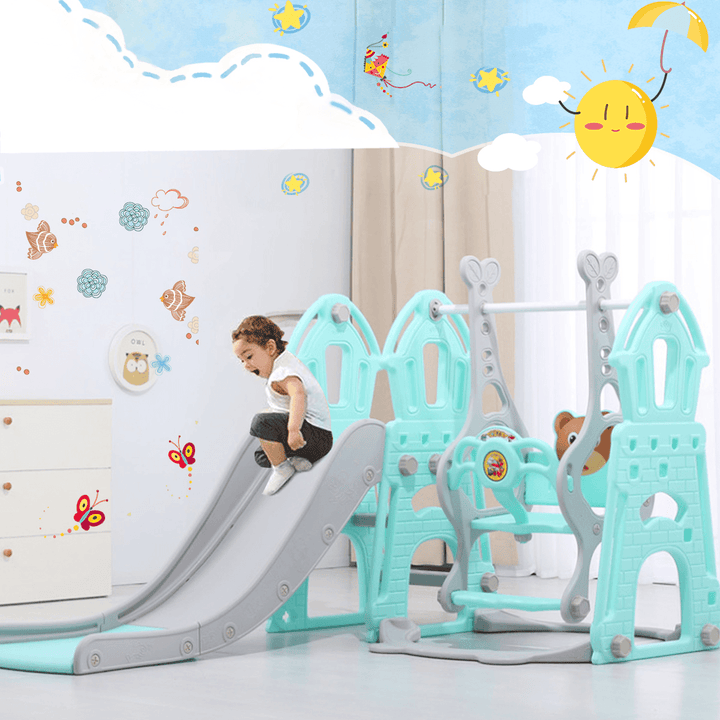 Large Kid Toddler Folding Slide Set 3-IN-1 with Climb Stairs & Basketball Hoop Children Funny Activity Playground for Indoor Outdoor - MRSLM