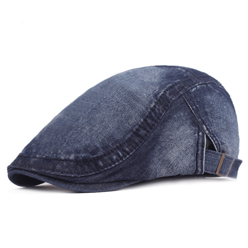 Men Washed Denim Beret Caps Forward Caps Outdoor Travel Hats Retro Hat - MRSLM