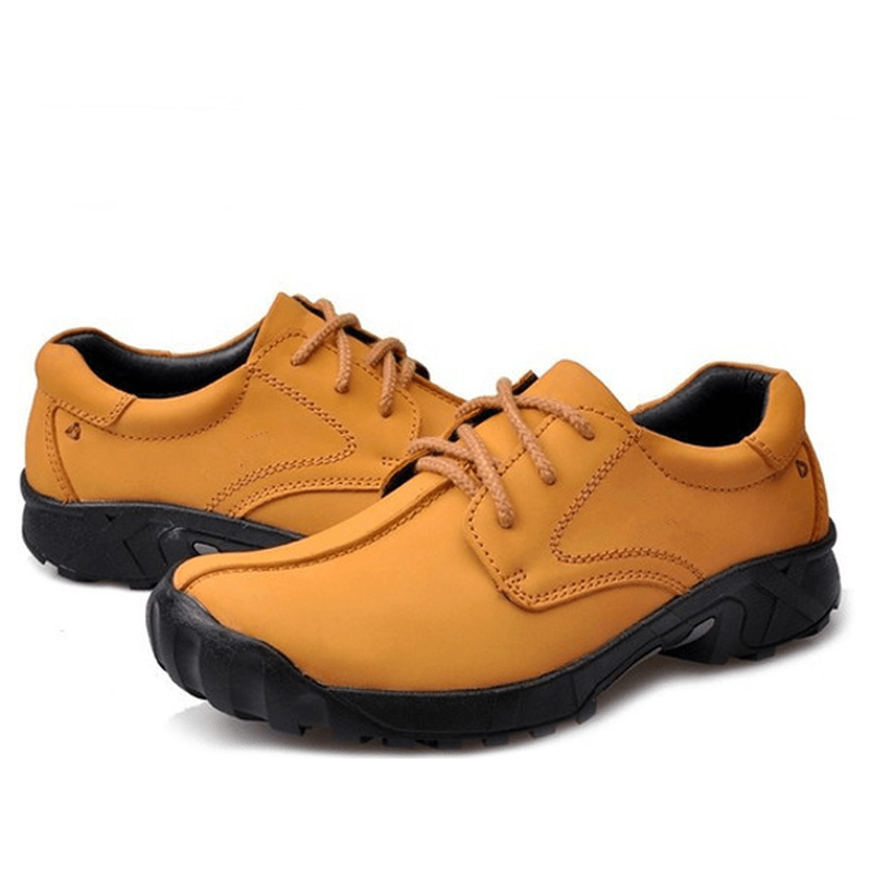 Men Outdoor Casual Flat Lace up Leather Mountaineering Soft Comfortable Shoes - MRSLM