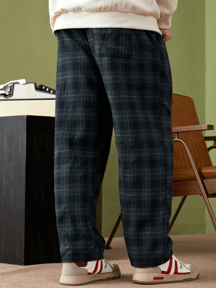 Mens Casual Retro Plaid Bottoms Ankle-Length Pants - MRSLM