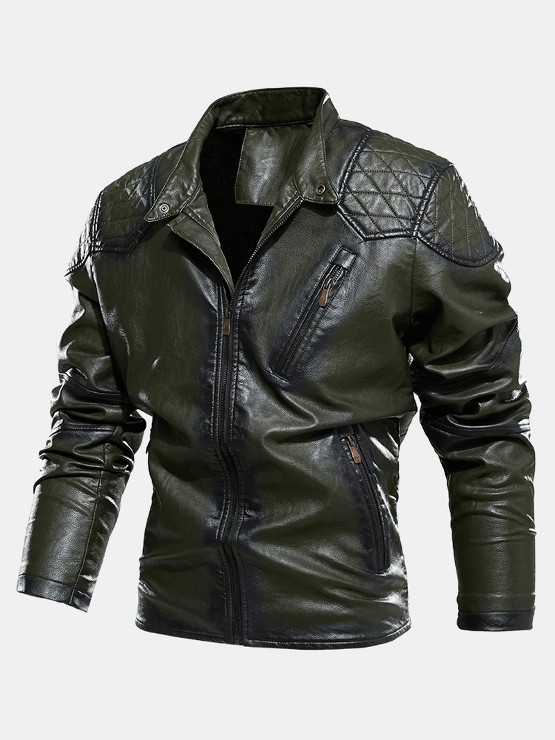 Mens Zip Front Velvet Lined PU Jacket with Zipped Welt Pocket - MRSLM