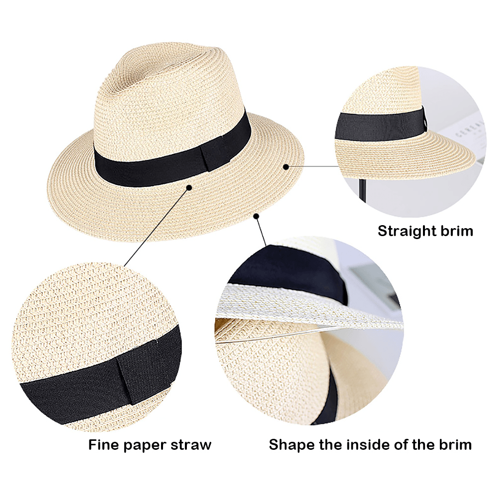 Wide Brim Sunscreen Sunshade Sun Hat Panama Straw Hat Female Couple Top Hat - MRSLM