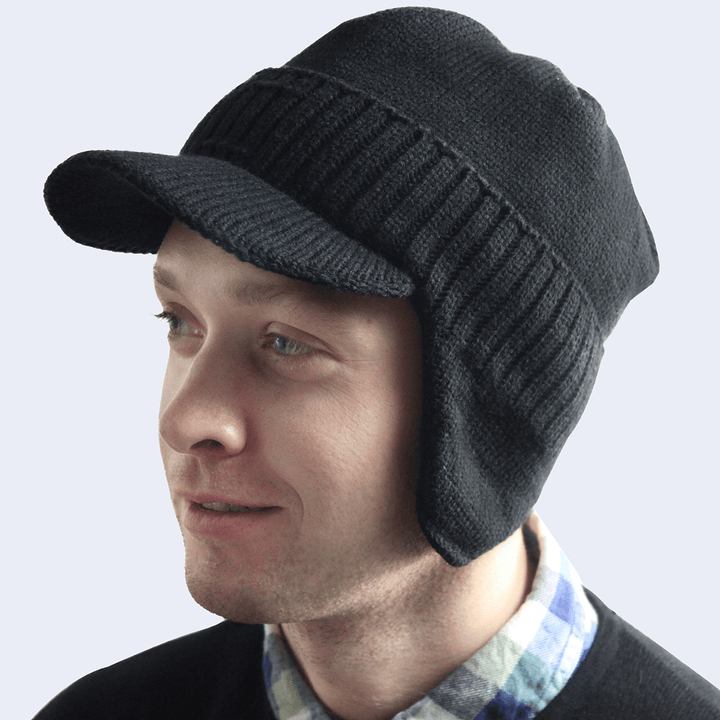 Men'S Velvet Hat with Eaves Autumn and Winter Pullover Cap Bib Set Ear Protection Warm Woolen Cap - MRSLM