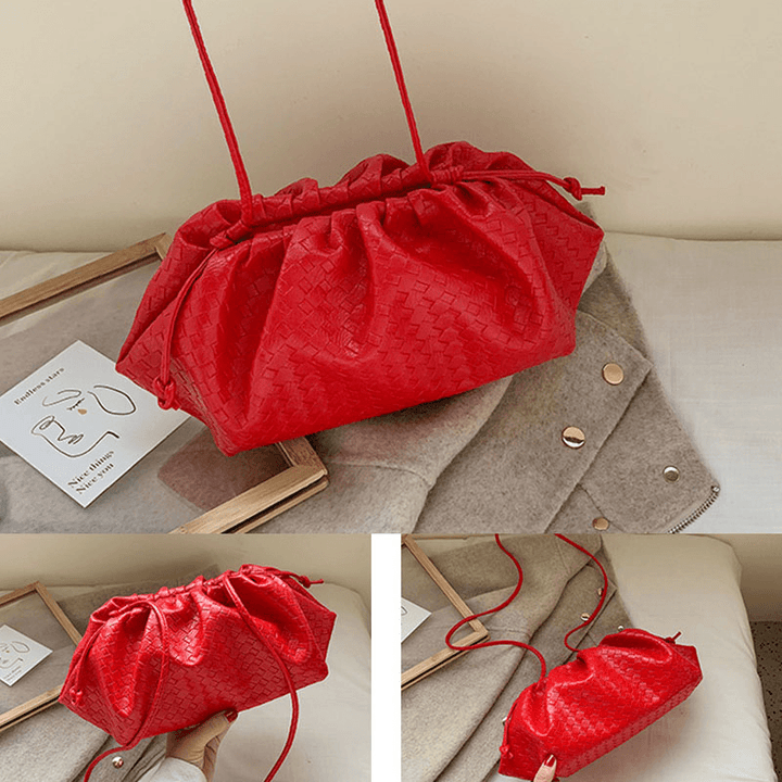 Women Fashion Weaving Solid Pouch Crossbody Bag Shoulder Bag Clutches Bag - MRSLM