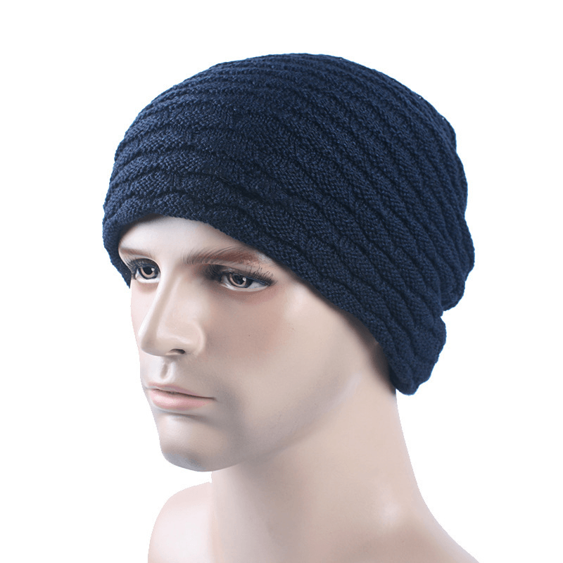 Men Women Stripe Knitted Thicker Warm Beanie Cap - MRSLM