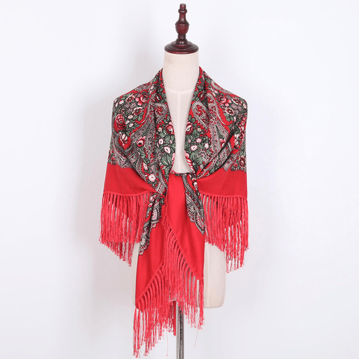 Ethnic Twill Cotton Fringed Square Scarf Retro Shawl Print Scarf - MRSLM