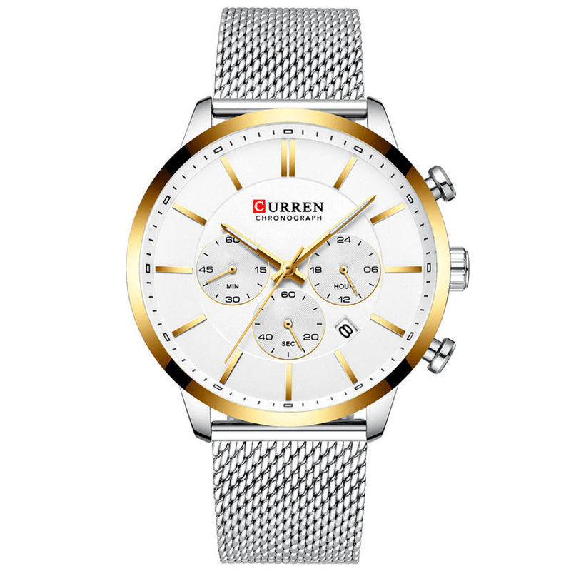 CURREN 8340 Chronograph Calendar Men Wristwatch Mesh Steel Band Quartz Watch - MRSLM