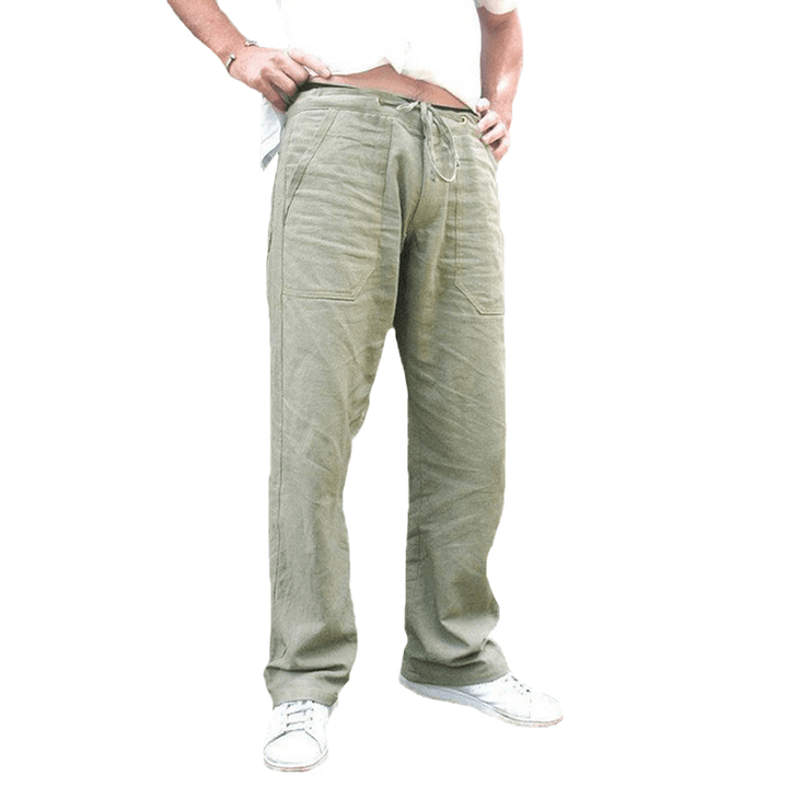 Mens Ethnic Style Cotton Comfy Breathable Straight Leg Pants - MRSLM