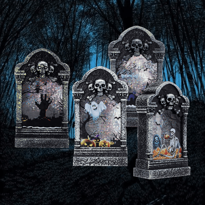 Halloween LED Light Lamp Skeleton Tombstone Castle Plastic Prop Party Gift Decor Table Lamp - MRSLM