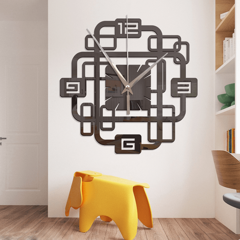 Acrylic Creative Superimposed Rectangular Combination Mute Clock Mirror Wall Sticker Wall Clock Home Decor - MRSLM