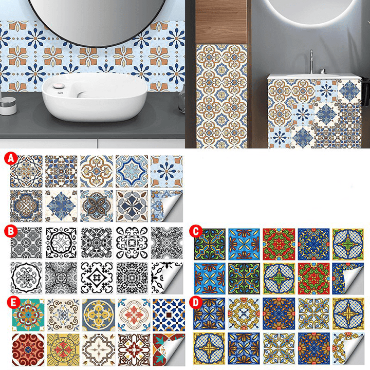 10 PCS 10X10/15X15/20X20Cm Wall Tiles Stickers Kitchen Bathroom Toilet Waterproof PVC - MRSLM