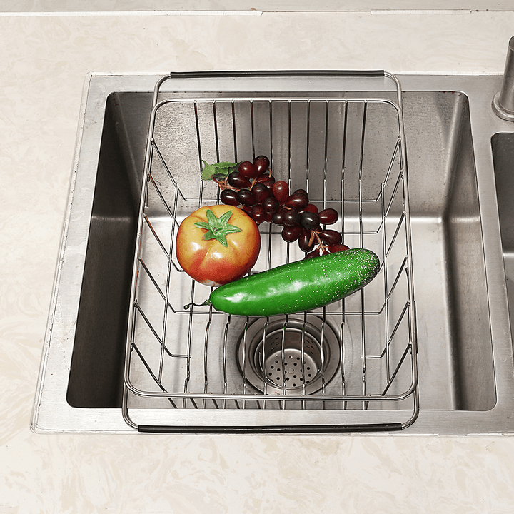 Stainless Steel Adjustable Strainer Sink Drain Basket Rack Holder Kitchen Tool - MRSLM