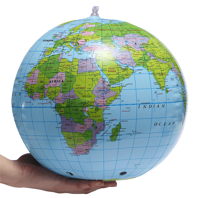 PVC Inflatable Globe Beach Ball Geography 16Inch World Map Educational Toys - MRSLM