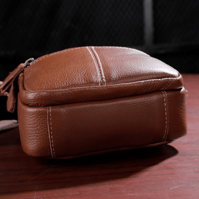 Men Genuine Leather Multi-Pocket Vintage 6.3 Inch Phone Bag Crossbody Bags Shoulder Bag Handbag - MRSLM