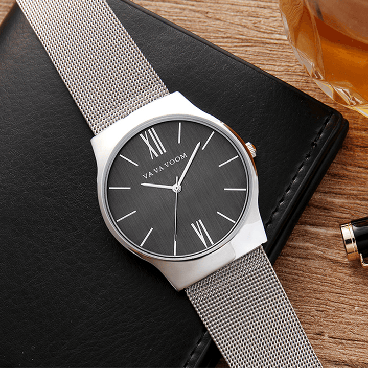 VA VA VOOM 8001 Men Business Quartz Watch Stainless Steel Strap Big Casual Dial Watch - MRSLM