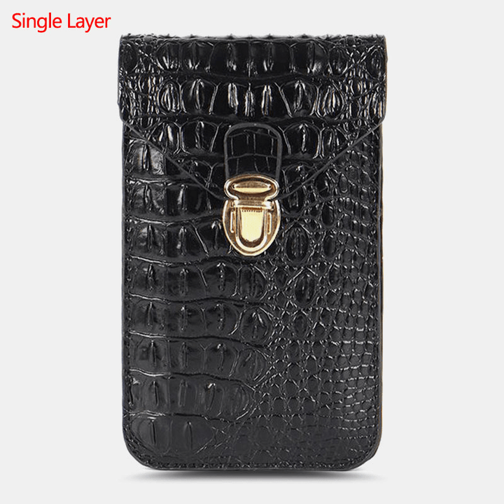 Men PU Leather Crocodile Pattern Multifunctional Casual Double Layer 6.5Inch Phone Bag Waist Bag with Hook - MRSLM