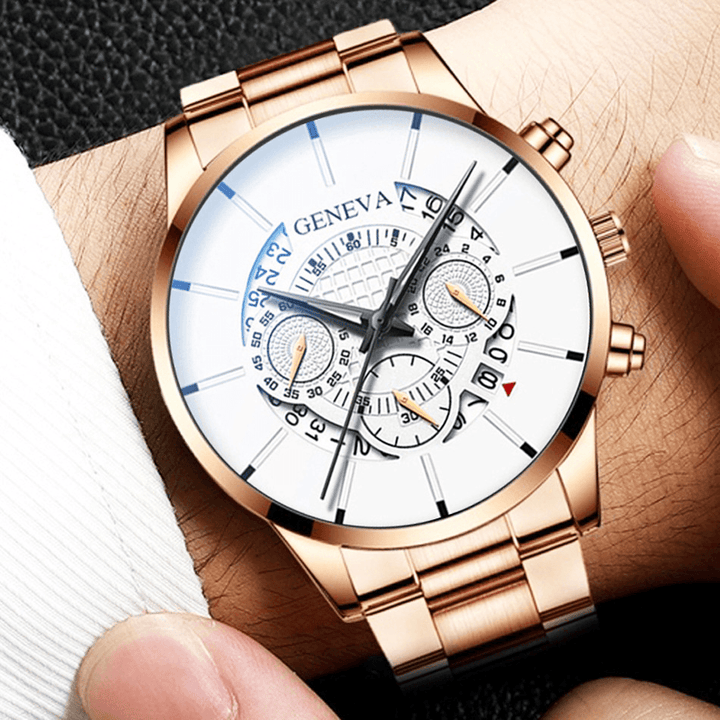 Geneva Business with Calendar Dial Stainless Steel Band Waterproof Men Quartz Watch - MRSLM