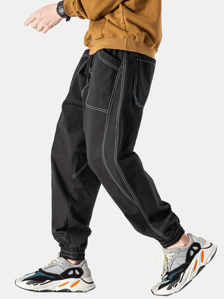 Mens Seam Loose Drawstring Jogger Pants with Large Pocket - MRSLM