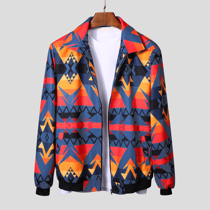 Mens Autumn Colorful Printing Zipper Long Sleeve Jacket - MRSLM