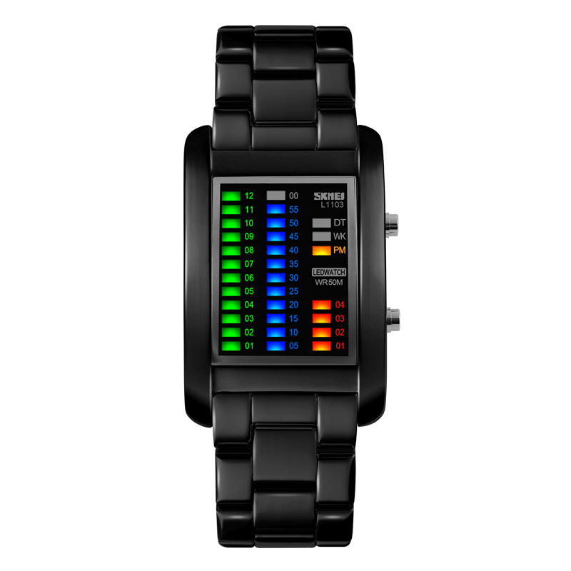 SKMEI 1103 Business Style LED Display Wrist Watch Steel Band Creative Style Digital Watch - MRSLM