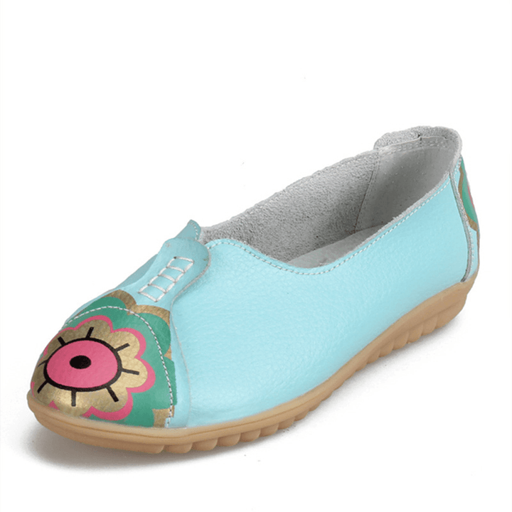 Sun Eye Flower Pattern Soft Leather Slip-Ons Lazy Driving Flat Loafers - MRSLM