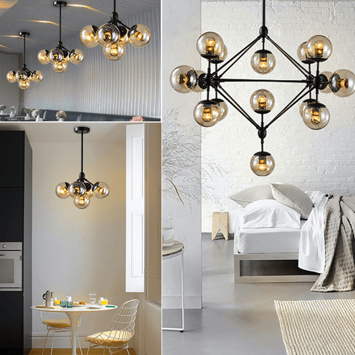 Large Chandelier Lighting Iron Glass Pendant Light Modern Ceiling Light Bar Lamp - MRSLM