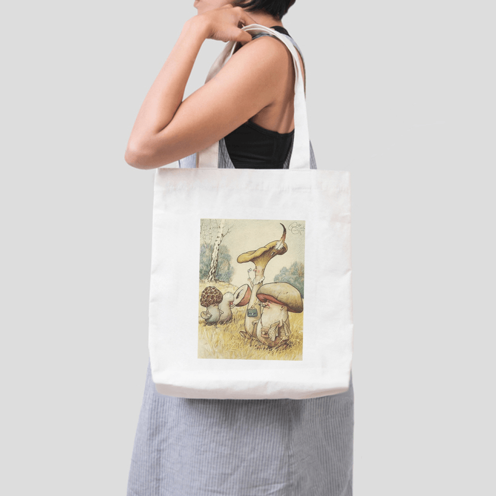 Women Polyester Cartoon Mushroom Pattern Print Handbag Shoulder Bag Tote - MRSLM