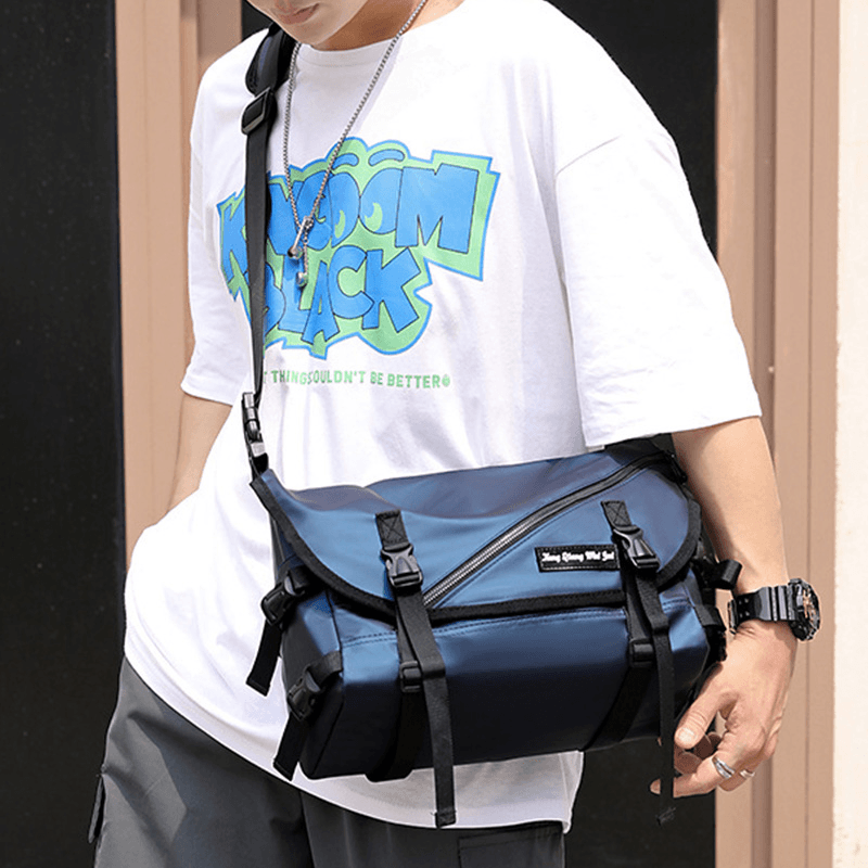 Unisex Large Capacity Back Anti-Theft Pocket Crossbody Bags Minimalist Buckle Nylon Messenger Bag Shoulder Bag - MRSLM