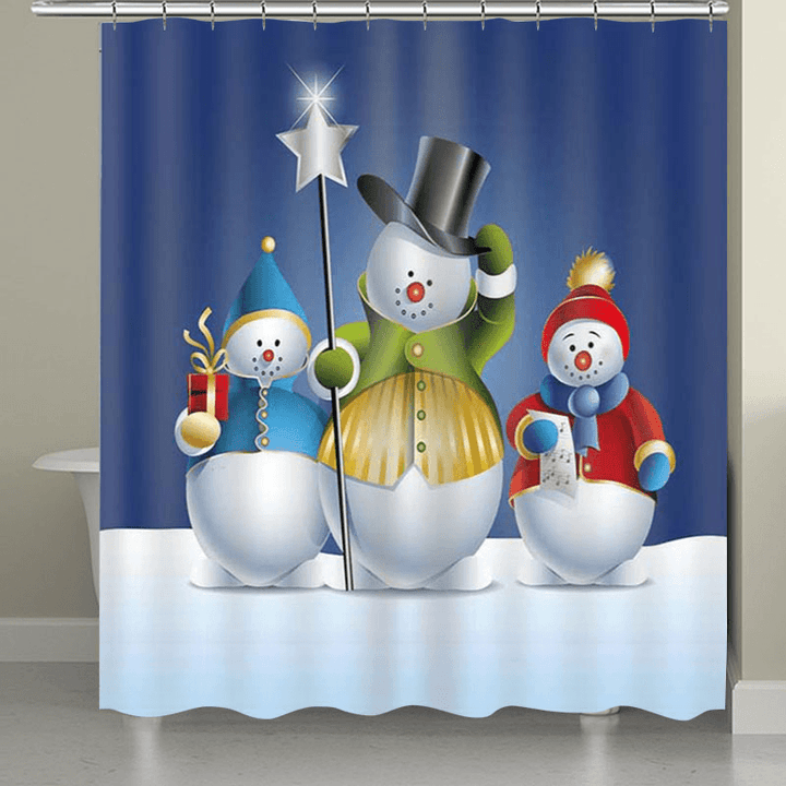 Bathroom Christmas Snowman Shower Curtain & 3PCS Mat Set Toilet Cover 180*180CM - MRSLM