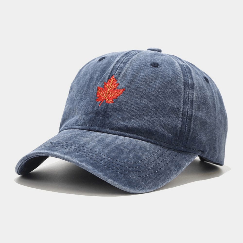 Unisex Retro Curved Brim Maple Leaf Pattern Embroidery Baseball Cap Casual Travel Adjustable Breathable Sunshade Hat - MRSLM