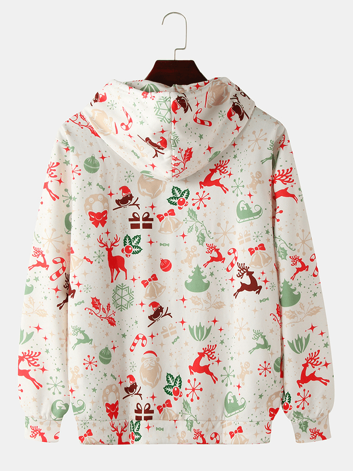 Mens Christmas Style Cartoon Print Long Sleeve Hoodies with Pocket - MRSLM