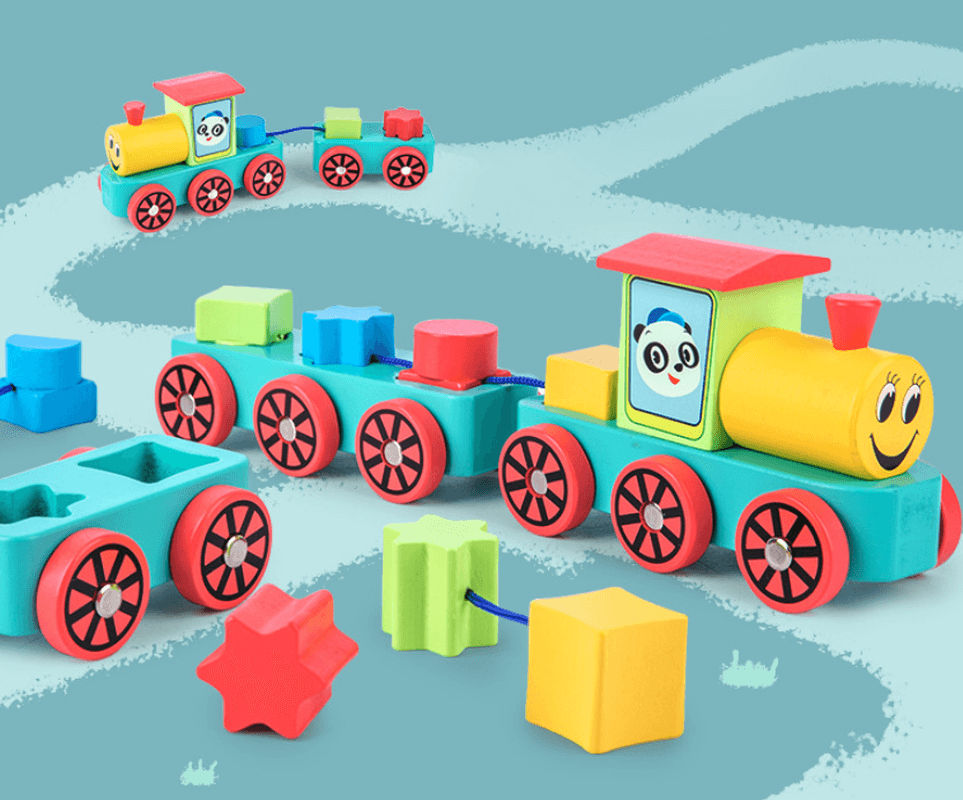 Children'S Educational Train Blocks Classic Wood Train-Wooden Toys Shape Sorters and Stackable Wooden Blocks - MRSLM