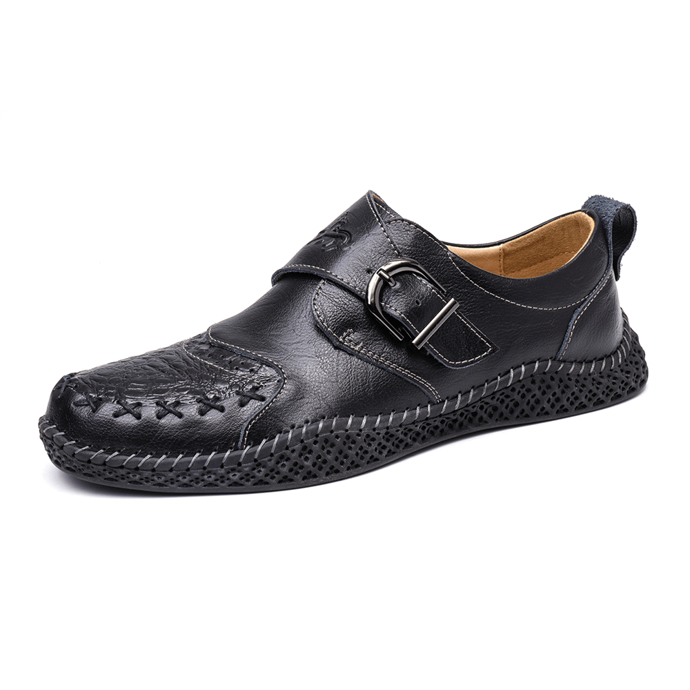 Menico Men Hand Stitching Comfy Soft Sole Buckle Strap Casual Flats - MRSLM