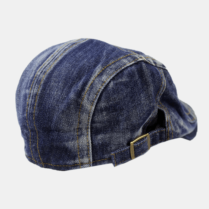 Men Washed Denim Stripe Stitching Berets Casual Sunscreen Adjustable Flat Caps Forward Cap - MRSLM