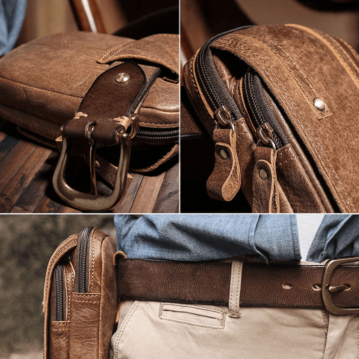 Men Matte Cowhide Waist Bag Multifunctional Large Capacity Vintage 6.3 Inch Phone Bag - MRSLM