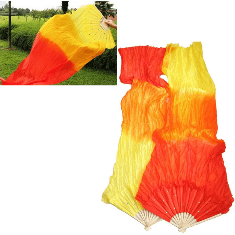 1.8M Multicolor Belly Dance Fan Bamboo Long Silk Fans Dance Performance Supplies - MRSLM