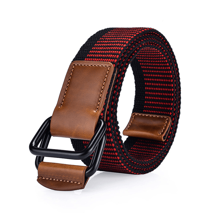 120CM Weaven Nylon Double Ring Leather Alloy Buckle Belt Military Tactical Durable Pants Strip - MRSLM