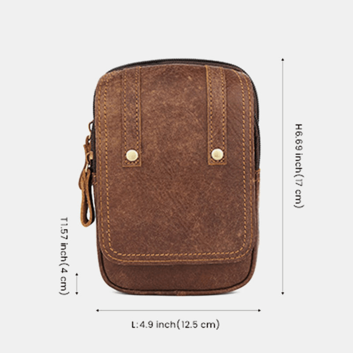 Men Matte Cowhide Waist Bag Multifunctional Large Capacity Vintage 6.3 Inch Phone Bag - MRSLM