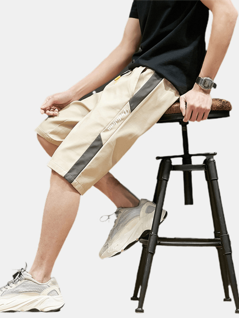 Mens Cotton Side Letter Print Contrast Color Casual Shorts with Pocket - MRSLM