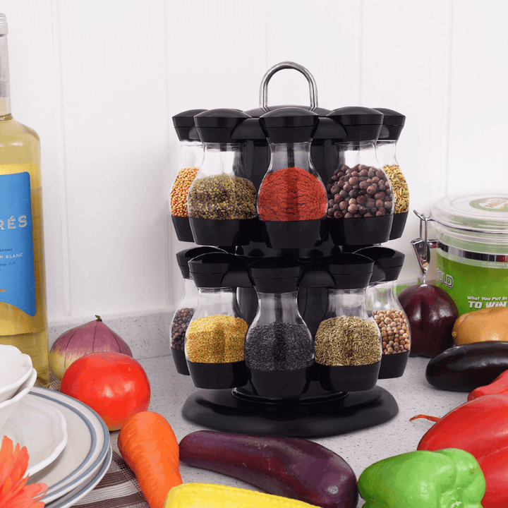 16 Jar Rotating Spice Rack Carousel Kitchen Storage Holder Condiments - MRSLM